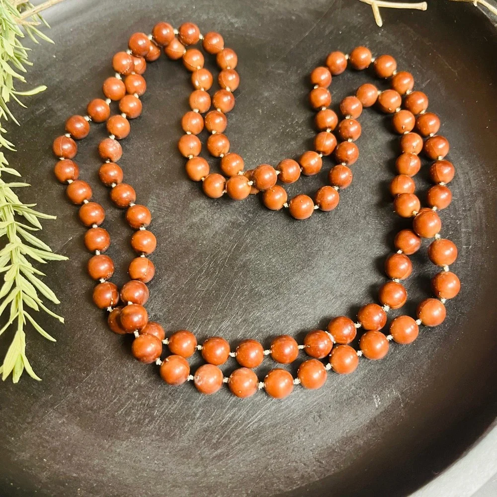 Vintage Rust Brown Beaded Necklace 44‎ Inch | Long Acrylic Beads Spacer Knots